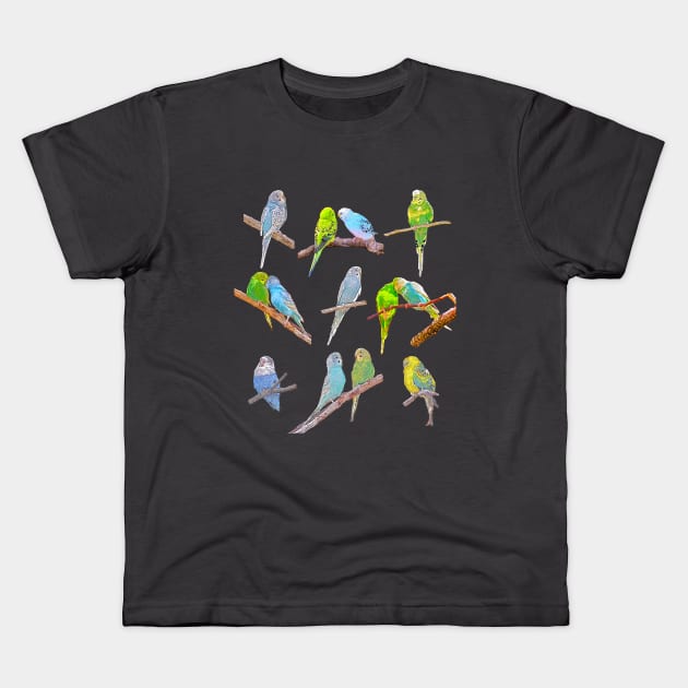 Lots of colorful parakeets - cute little birds Kids T-Shirt by MarionsArt